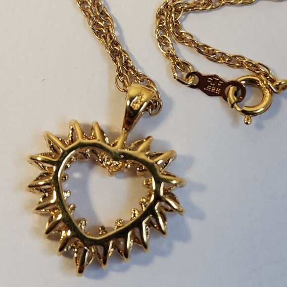 VTG Classic Open Heart Necklace Gold over 925 Chain 18" - Picture 6 of 7